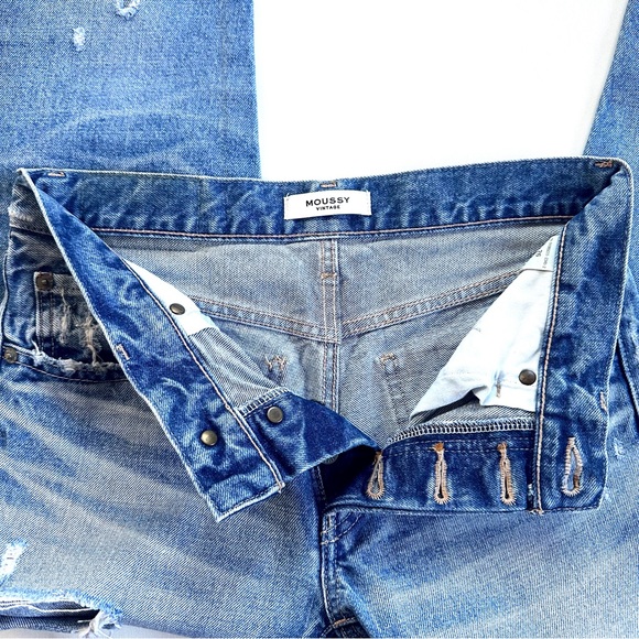 MOUSSY VINTAGE KELLEY TAPERED STRAIGHT DISTRESSED RAW-HEM ANKLE JEANS Sz26 - Picture 8 of 13